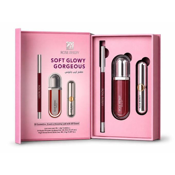طقم الشفاه 3 قطع Rose Berry ( روج مات و ليب جلوس ومحدد شفاه )
